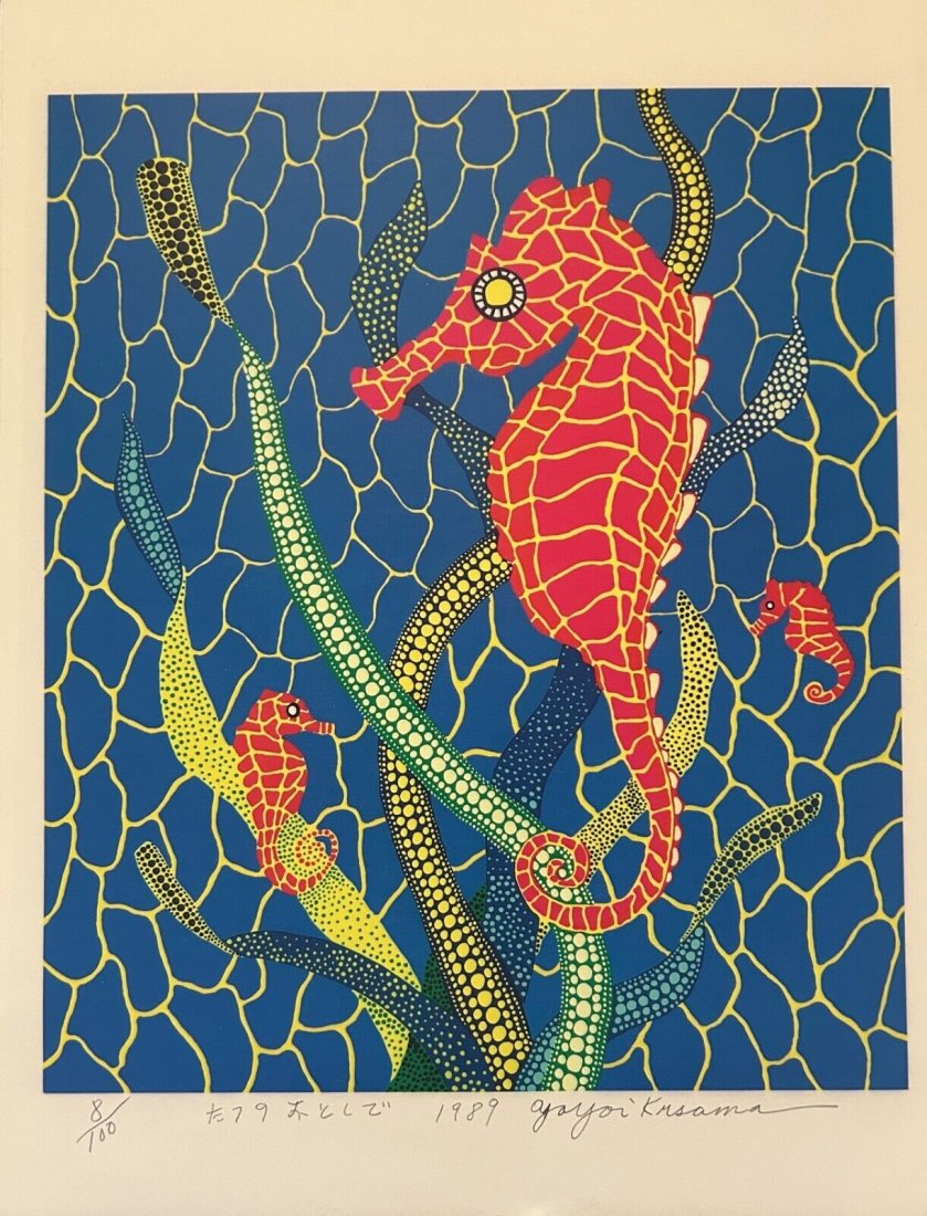 Yayoi Kusama - Seahorses, Silkscreen (Pencil Signed, Titled, Numbered, and Date) (1 of 9)