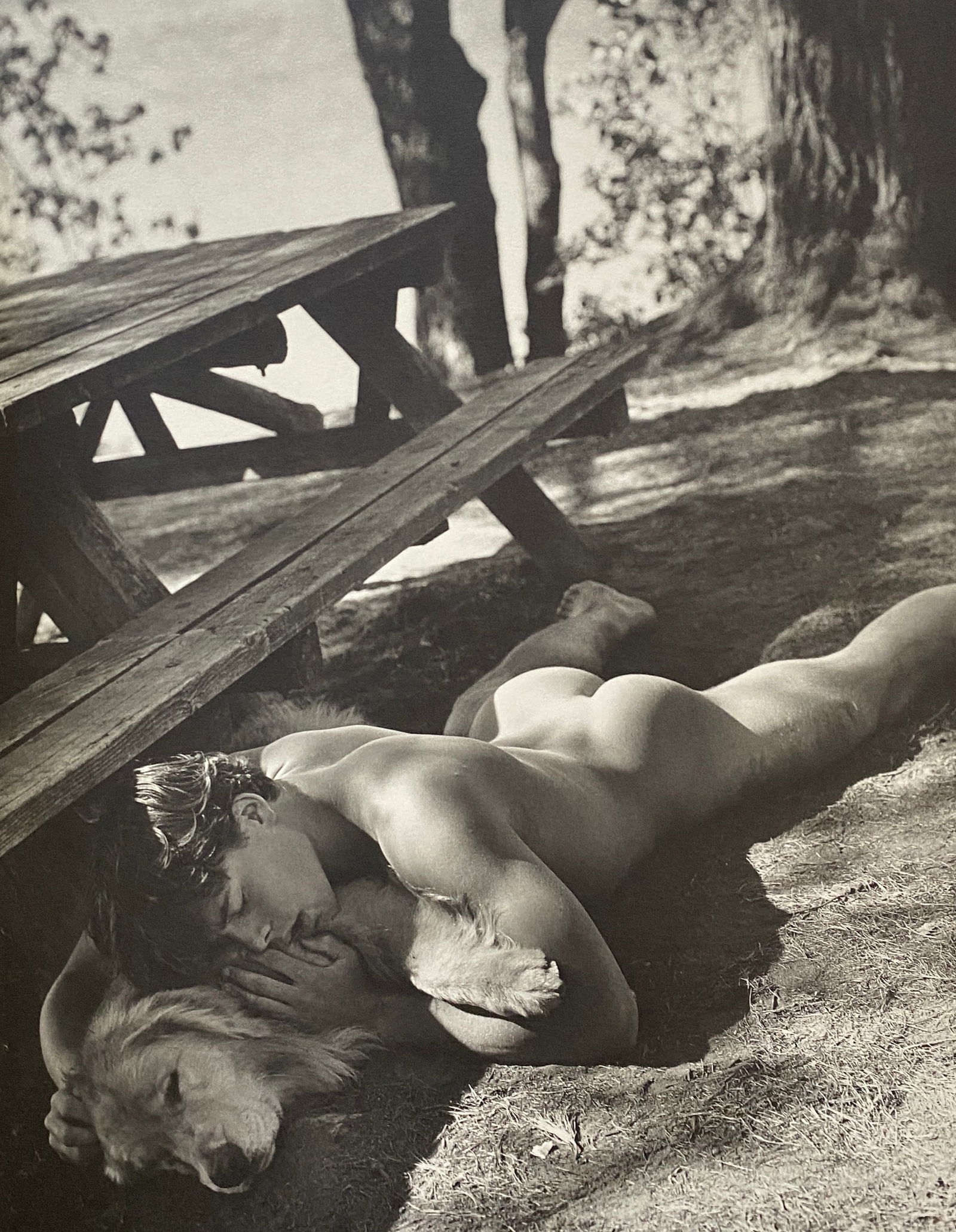 Bruce Weber - Claes and Little Bear, Adirondack Park, 1988: BRUCE WEBER (B.1946) Claes and Little Bear at the Campground, Adirondack Park, 1988 Print, Printed in the 1990s 9 1/4" x 7"