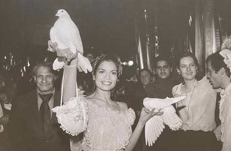 Ron Galella - Bianca Jagger with Dove, 1978: RON GALELLA (1931–2022) Bianca Jagger with Dove, 1978 Print 10" x 6 1/2"