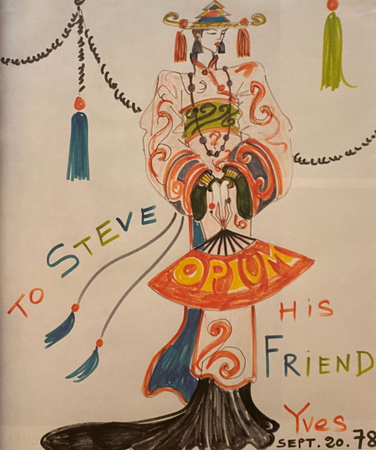 Yves Saint Laurent - Sketch Dedicated to Steve Rubell, 1978 (1 of 1)