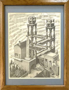 M.C. Escher - Waterfall, 1961 (Signed & Numbered): M.C. ESCHER (1898-1972) Waterfall, 1961 Signed & Numbered 94/103 Print Sight - 15 1/2" x 19 1/2", Frame - 20 1/2" x 27"