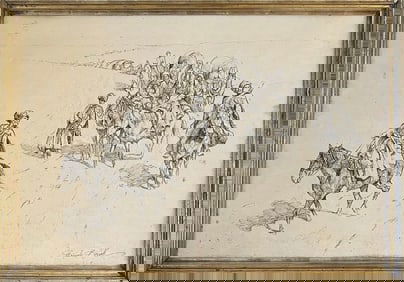 Wojciech Kossak - Men on Horseback, Ink on Paper