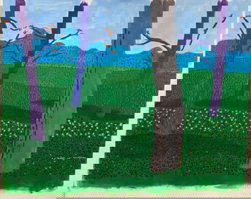 David Hockney - Mixed Media on Paper of a Forest (Signed)