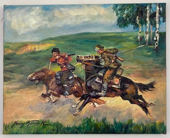 Jerzy Kossak - Soldiers Fighting on Horseback, Original Oil on Canvas