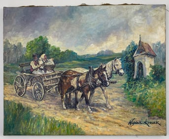 Wojciech Kossak - People in Horse Carriage, Oil on Canvas (Polish)