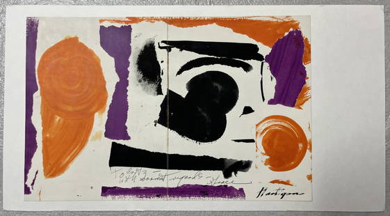 Grace Hartigan, Signed 'Grace' Small Original Abstract Poster, C.1960s: Fantastic original poster, vividly colored. In good overall condition, and hand signed ‘Grace’. Glued/matted down onto thick card stock. Card stock measures 22x12", Poster measures 10.5x1
