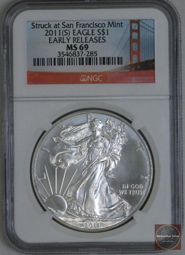 2011 S American Silver Eagle 1oz Fine Silver (NGC) MS69 Early Releases (1 of 2)