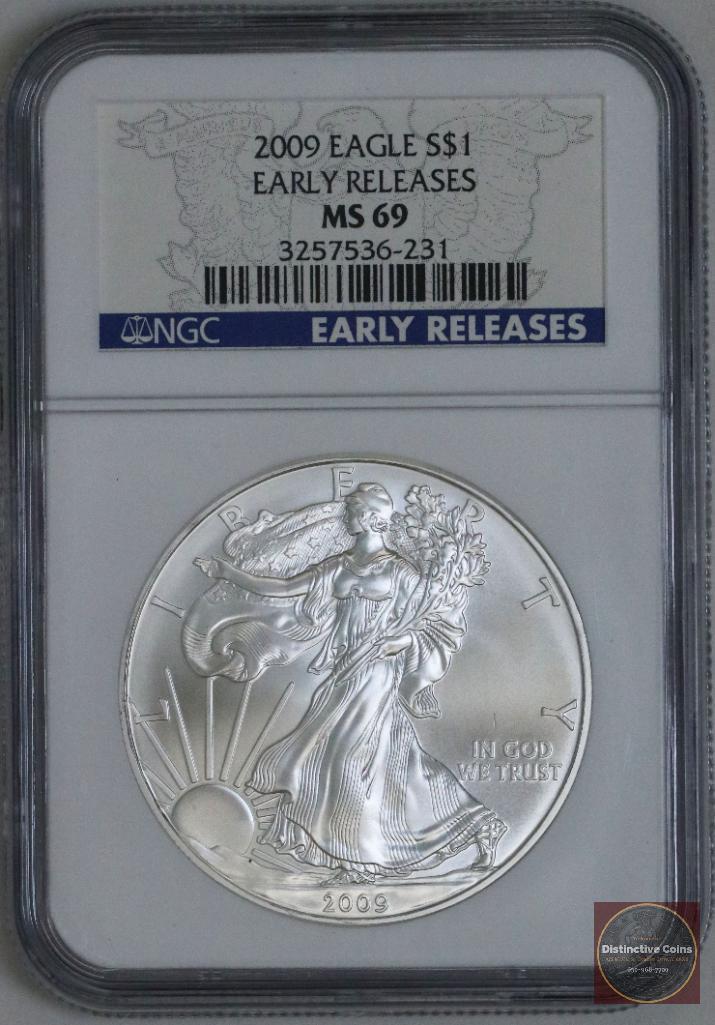 2009 American Silver Eagle 1oz. Fine Silver (NGC) MS69 Early Releases (1 of 2)