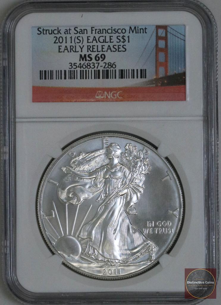 2011 S American Silver Eagle 1oz Fine Silver (NGC) MS69 Early Releases (1 of 2)