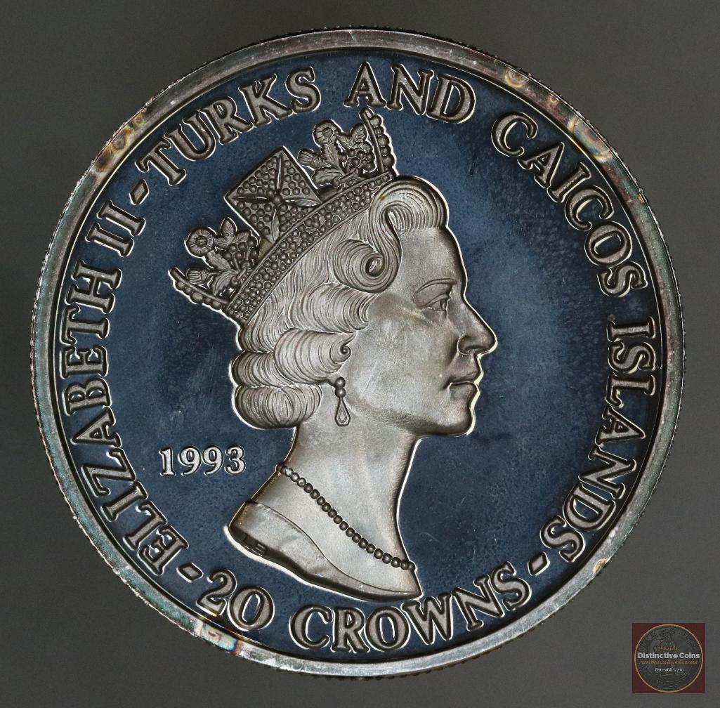 1993 Turks & Caicos Islands 20 Crowns Silver Proof (1 of 2)