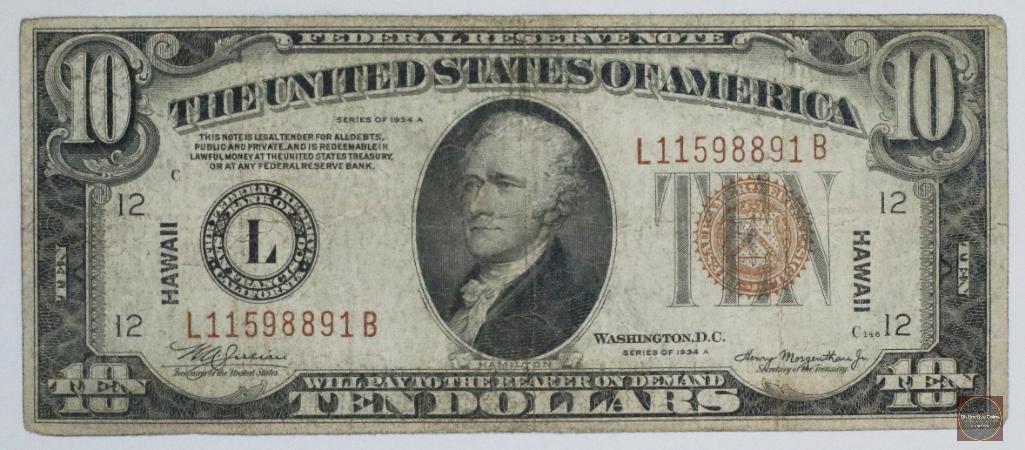 1934 A $10 Silver Certificate Hawaii Note (1 of 2)