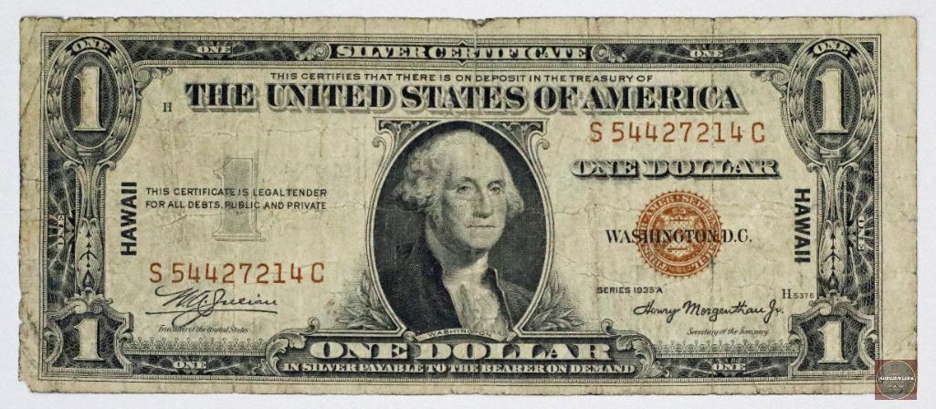 1935 A $1 Silver Certificate Note Hawaii (1 of 2)