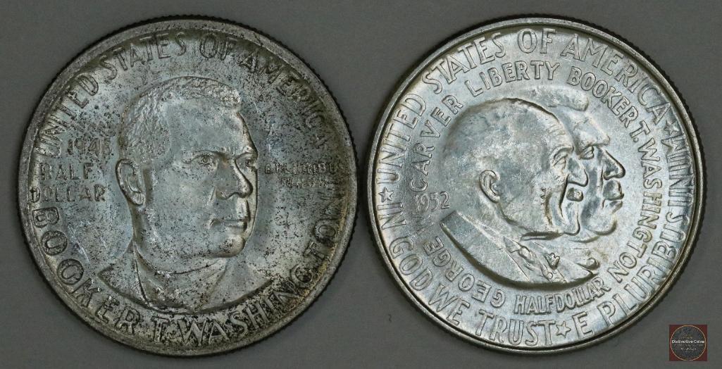 Group of (2) Early Commemorative Silver Half Dollars Booker T Washington & Washington Carver (1 of 2)