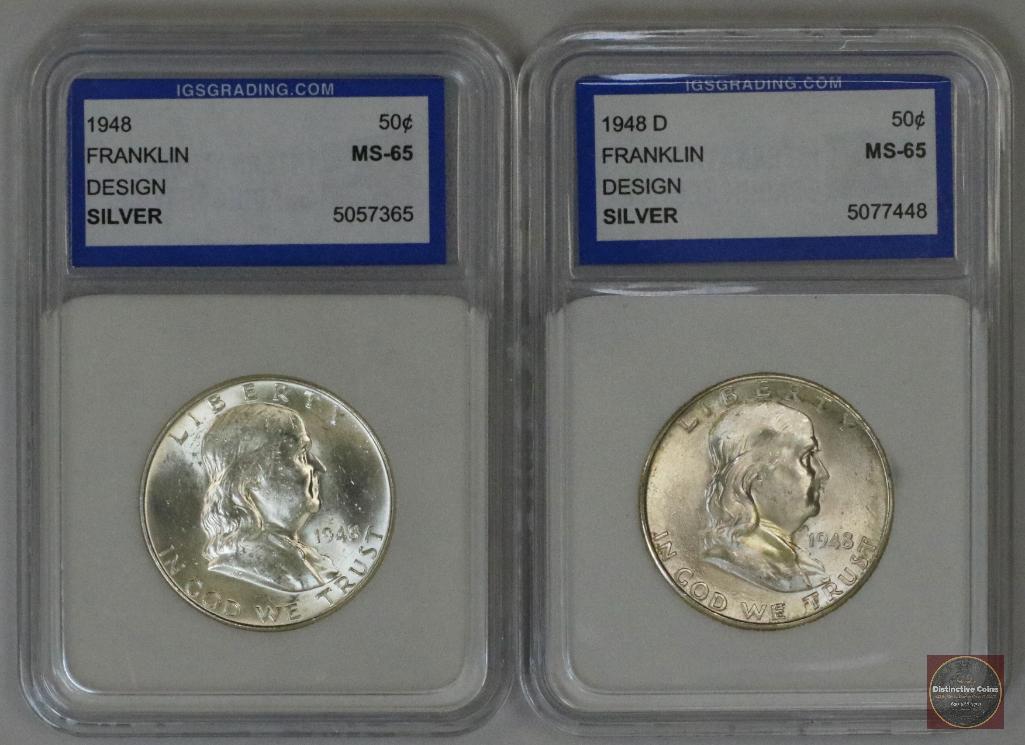 Group of (2) Franklin Silver Half Dollars 1948 P & 1948 D (1 of 4)