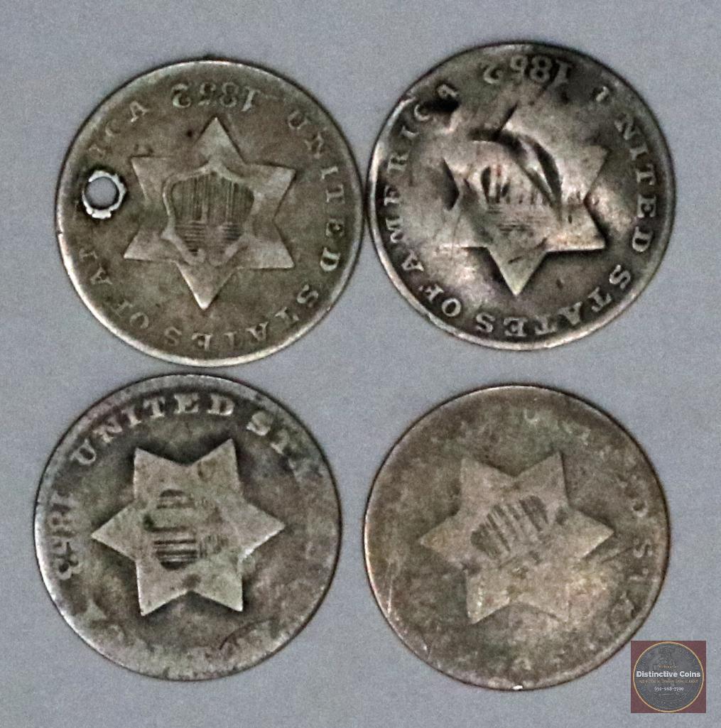 Group of (4) Three Cent Piece Silver (1 of 2)