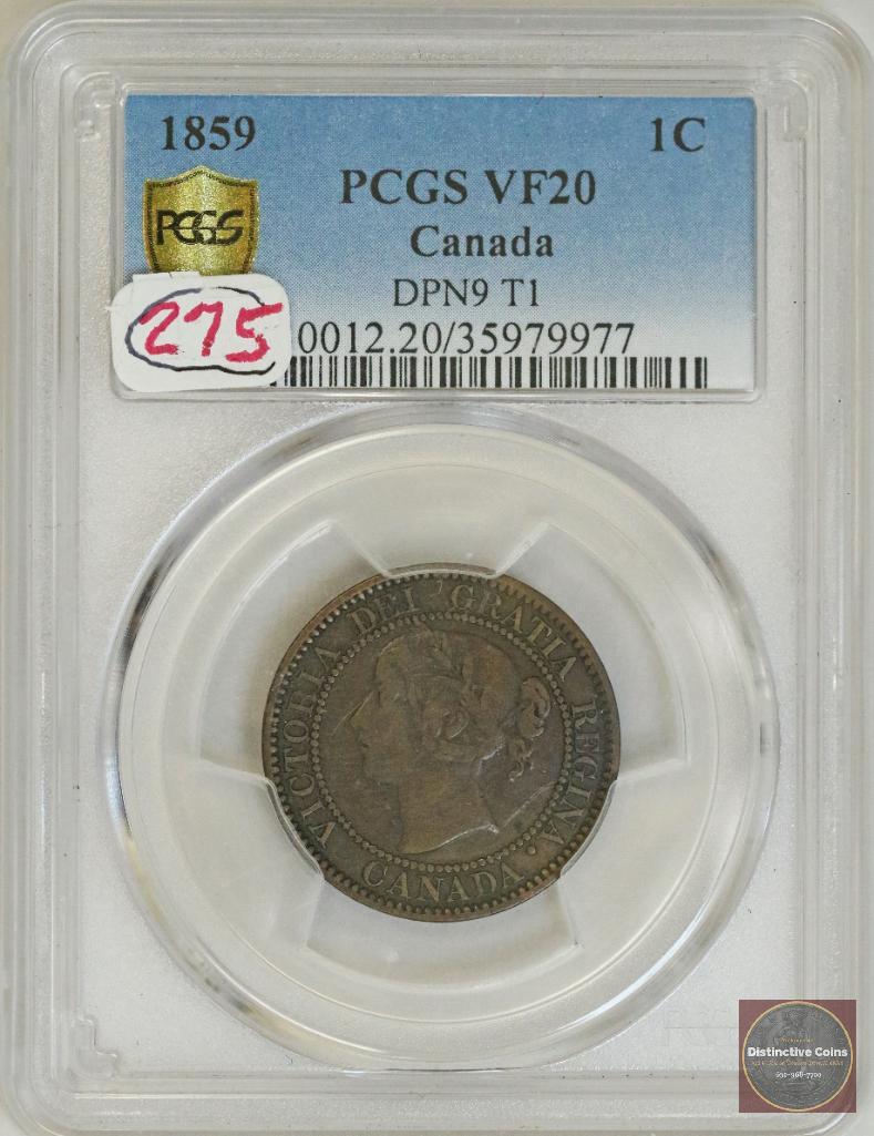 1859 Canada One Cent (PCGS) VF20 DPN9 Ty.1 (1 of 2)