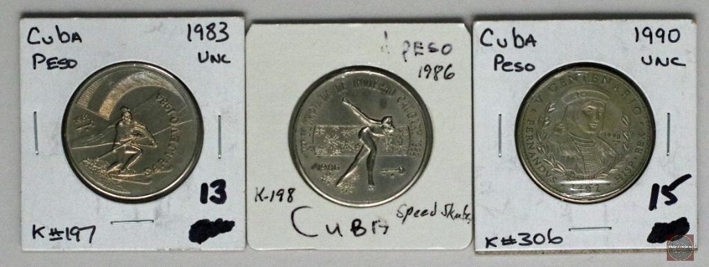 Group of (3) Cuba Peso 1983-1990: Includes KM# 197, 198 & 306, Uncirculated Peso.