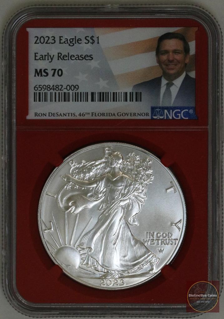 2023 American Silver Eagle 1oz. Ron DeSantis (NGC) MS70 Early Releases (1 of 2)