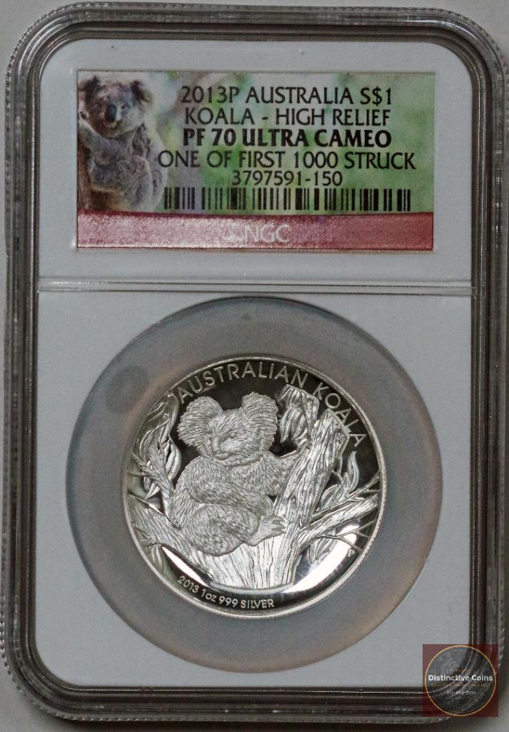 2013 P Australia Koala 1oz. .999 Fine Silver High Relief (NGC) PF70 Ultra Cameo (1 of 3)