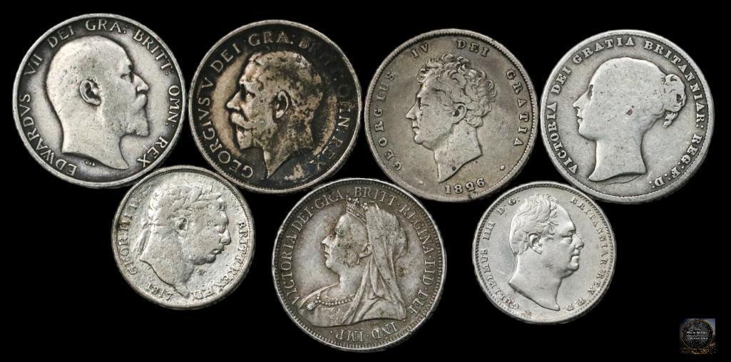 Group of (7) Great Britain Coins 6 Pence & Shillings (1 of 2)