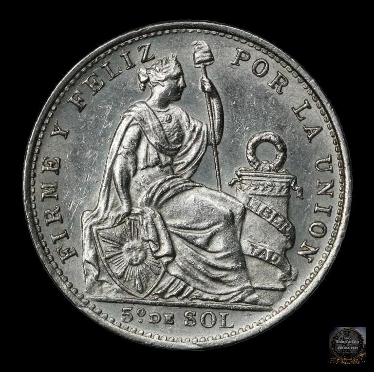 PERU 1908 1/5 SOL K-205.2 UNC: PERU 1908 1/5 SOL K-205.2 UNC