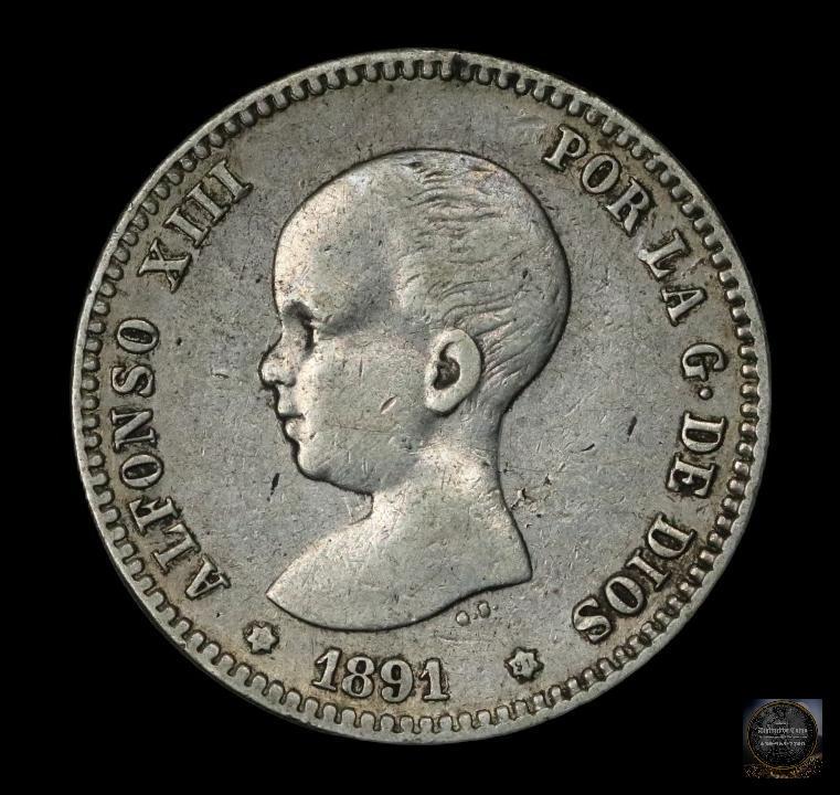SPAIN 1891(91) PESETA K-691 VF: SPAIN 1891(91) PESETA K-691 VF