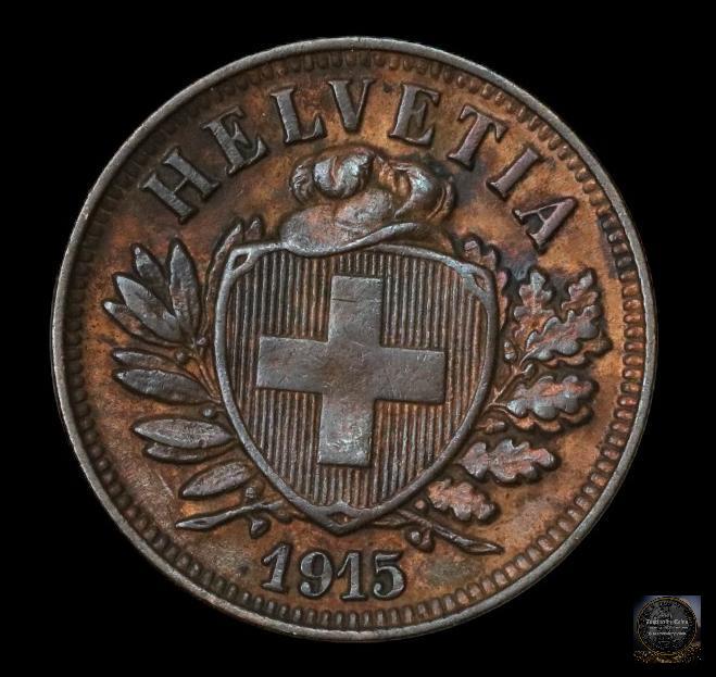 SWITZERLAND 1915 2 RAPPEN K-4.2 AU: SWITZERLAND 1915 2 RAPPEN K-4.2 AU
