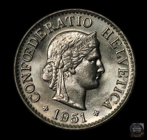 SWITZERLAND 1951 B 5 RAPPEN K-26 GEM BU: SWITZERLAND 1951 B 5 RAPPEN K-26 GEM BU