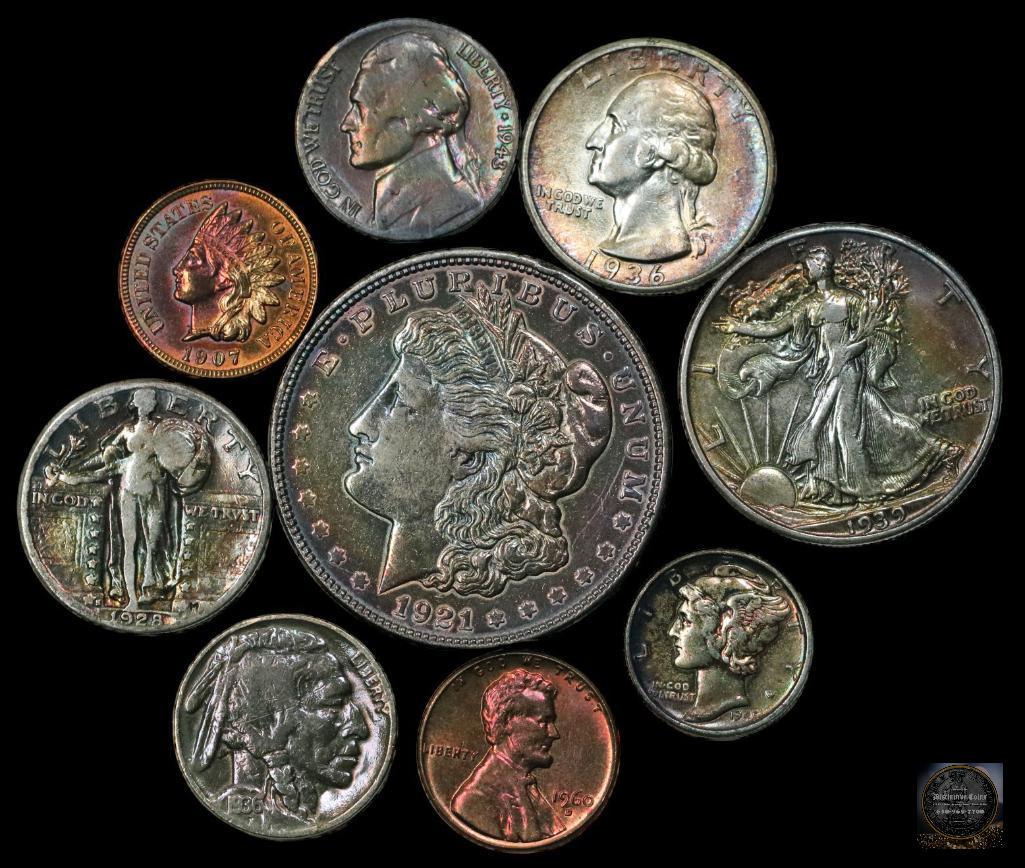 Group of (9) U.S. Type Coins Dollar to Cents Colorful (1 of 2)