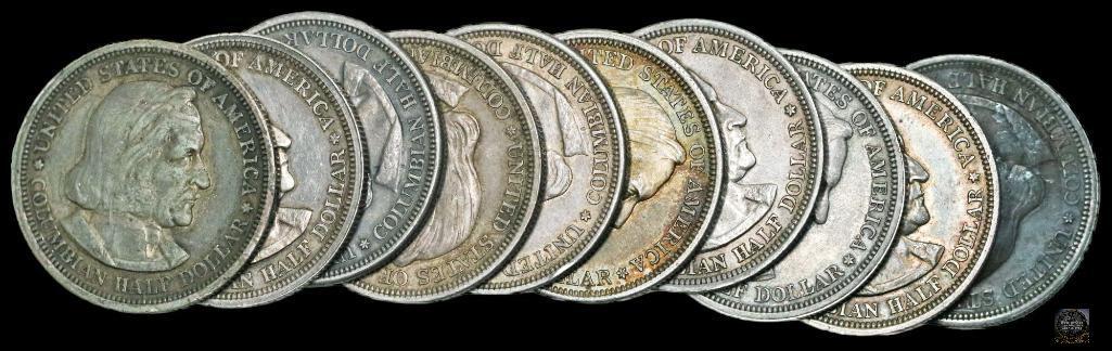 Group of (10) 1892 & 1893 Columbian Commemorative Silver Half Dollars, Toned (1 of 3)