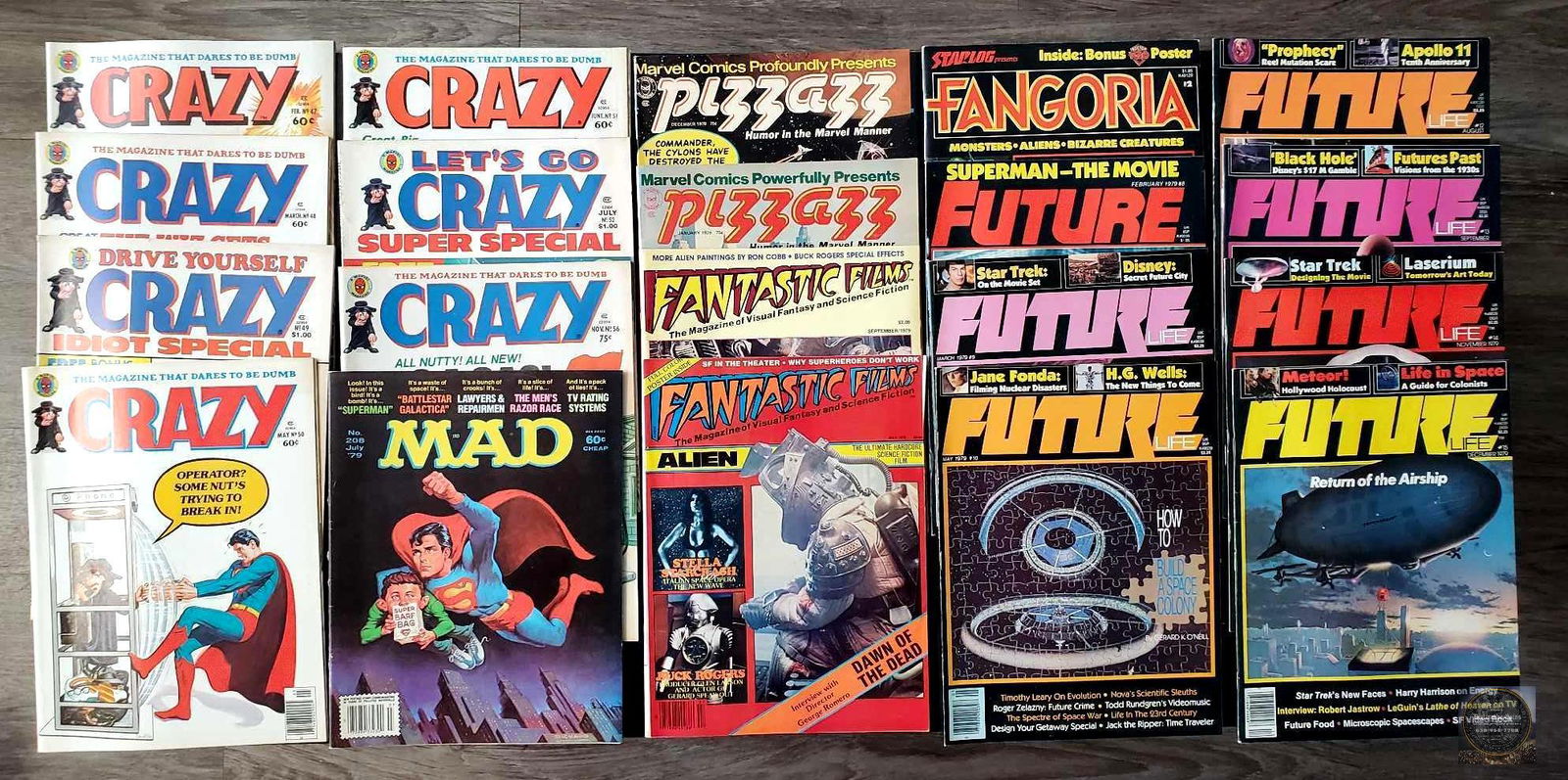 Lot of 20 Magazines features Crazy, Mad, Pizzazz, Fantastic Films, and Future Life. (1 of 1)