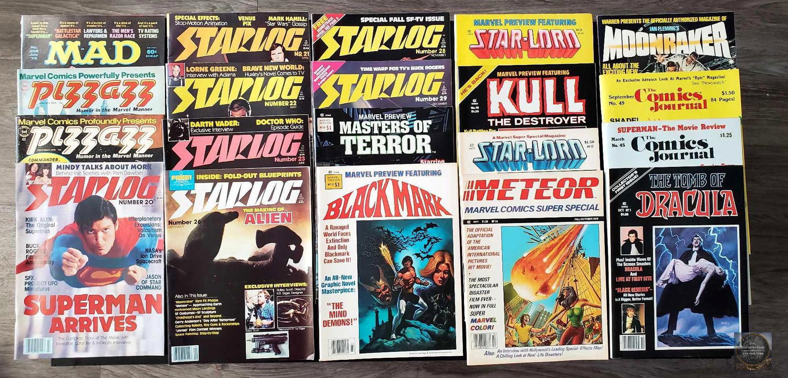Lot of 20 Magazines featuring The Tomb of Dracula, Starlog, Mad, Pizzazz, Marvel Preview, and More (1 of 1)
