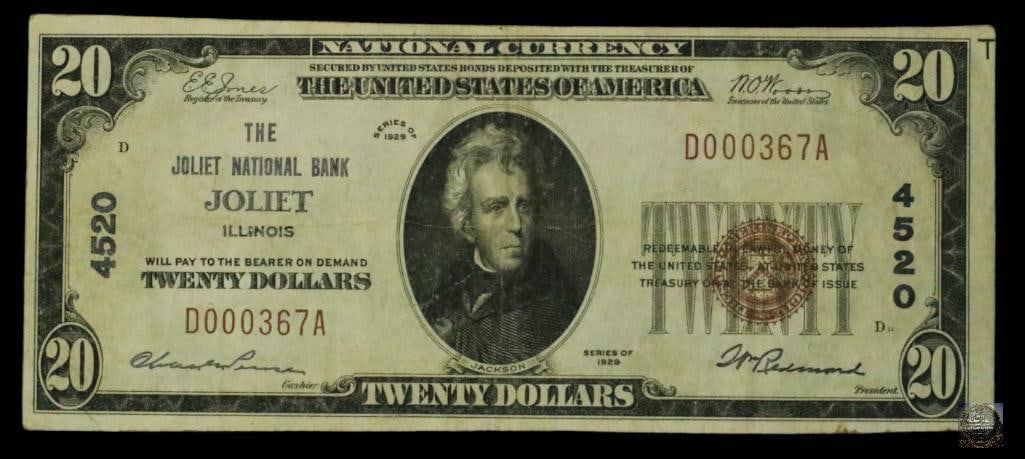 1929 $20 National Currency Note Joliet, Illinois (1 of 2)