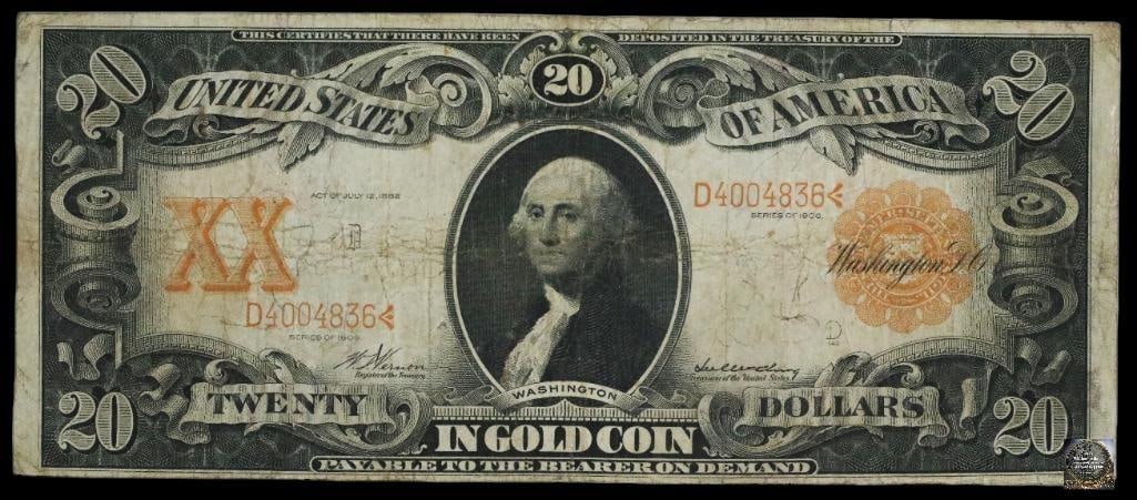 1906 $20 Gold Certificate Note (1 of 2)