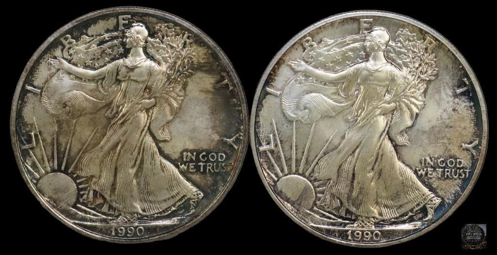 Group of (2) 1990 American Silver Eagles (1 of 2)