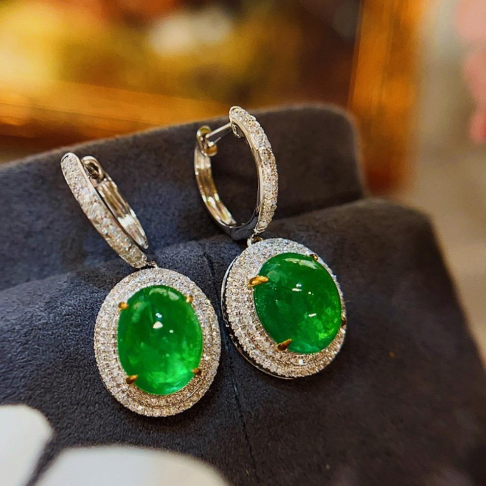 18K Yellow Gold 4.6 CT Emerald & Diamond Earrings (1 of 5)