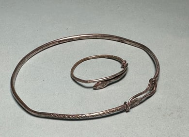 Roman Silver Snake Bracelet and Ring Set