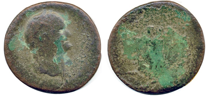 Vespasian 69-79 AD: Copper As, 25 mm, 6.63 gm.Obv: (IMP CAESAR VESP AVG COS VII)Laureate head of Vespasian right.Rev: Vespasian was born in Falacrina, he rose to command during the invasion of Britain in 43 AD. After a b