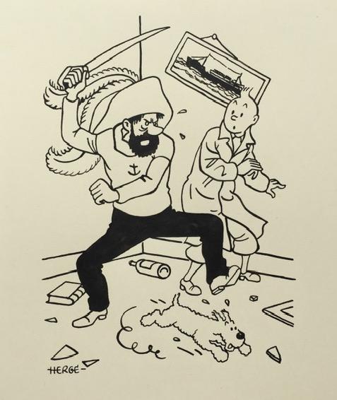 Drawing ink on paper Belgian Herge Tintin Milou Captain Haddock characters (1 of 2)