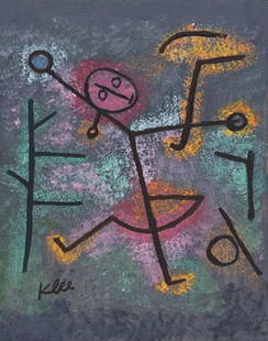 Paul Klee mixed media on paper Swiss: Mixed media on paper. Signed lower left. From a private collection. 6 x 7,7 in. (15,3 x 19,5 cm). Paul Klee (1879-1940, Swiss). It is being sold in the manner or style of the artist. Depicts an