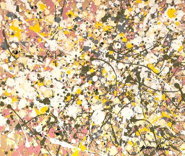 Mixed Media on paper American Abstract Expressionism Jackson Pollock dots painting: Mixed media on paper. Signed lower right. 9,5 x11,4 in. (24,2 x 29 cm). Jackson Pollock (1912-1956). It is being sold in the manner or style of the artist. Abstract composition.