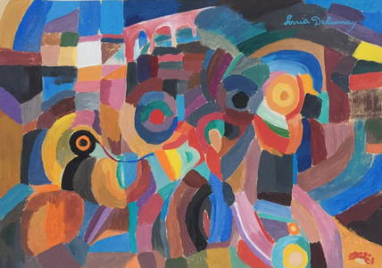 Abstract gouache on paper French Sonia Delaunay Ukrainian painting circles