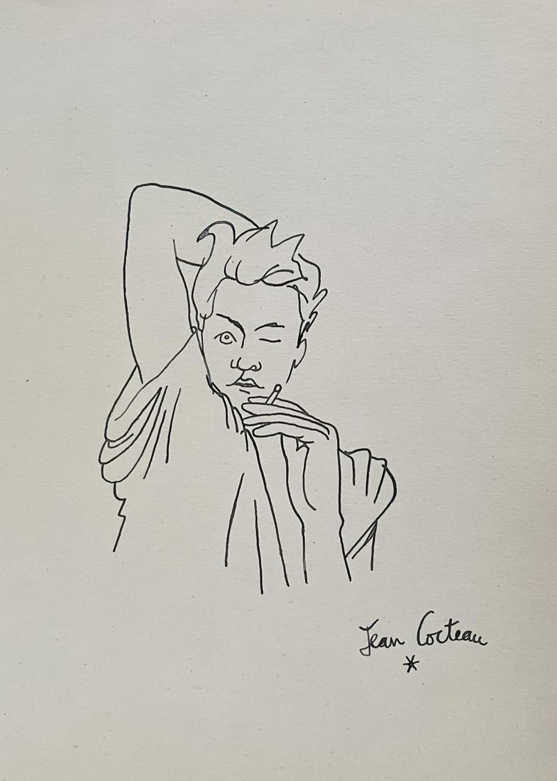 Ink on paper French Expressionism male portrait signed Cocteau (1 of 1)