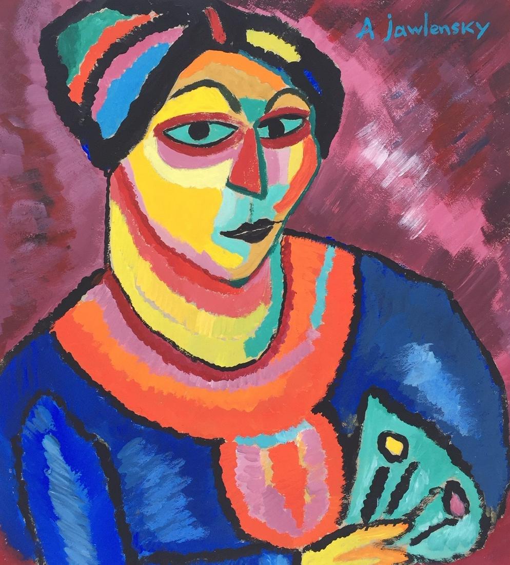 Tempera painting Russian Expressionism Alexej von Jawlensky woman portrait (1 of 2)