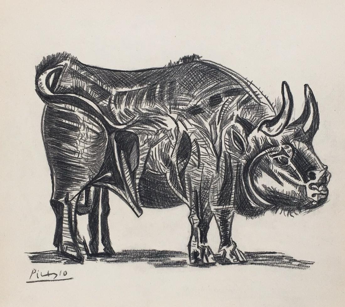 Drawing Spanish Cubism Pablo Picasso charcoal on paper bull animals bullfighting (1 of 2)