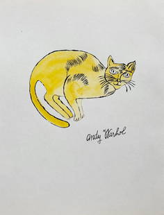 Ink watercolor on paper Andy Warhol American Pop Art cat: Watercolor, ink on paper, drawing. Signed lower right part. From a private collection. 8,7 x 11,2 in. (22 x 28,5 cm). Andy Warhol (1928-1987, American). It is being sold in the manner or style of the