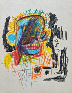 Mixed media Jean-Michel Basquiat American abstract expressionism: Mixed media on thin cardboard. Signed right part â€œJMB”. From a private collection. 7,8 x 10,1 in. (19,8 x 25,7 cm). Jean-Michel Basquiat (1960-1988, American). It is being sold in the