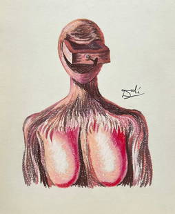 Pastel drawing Salvador Dali Spanish Surrealist drawer head woman: Pastel on paper, drawing. Signed right part. From a private collection. 10,2 x 12,6 in. (26 x 32 cm). Salvador Dali (1904-1989, Spanish). It is being sold in the manner or style of the artist.