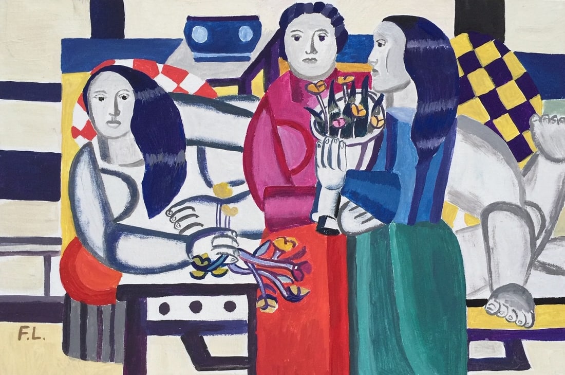 Oil on canvas on c/b Fernand Leger French Modern women painting (1 of 2)