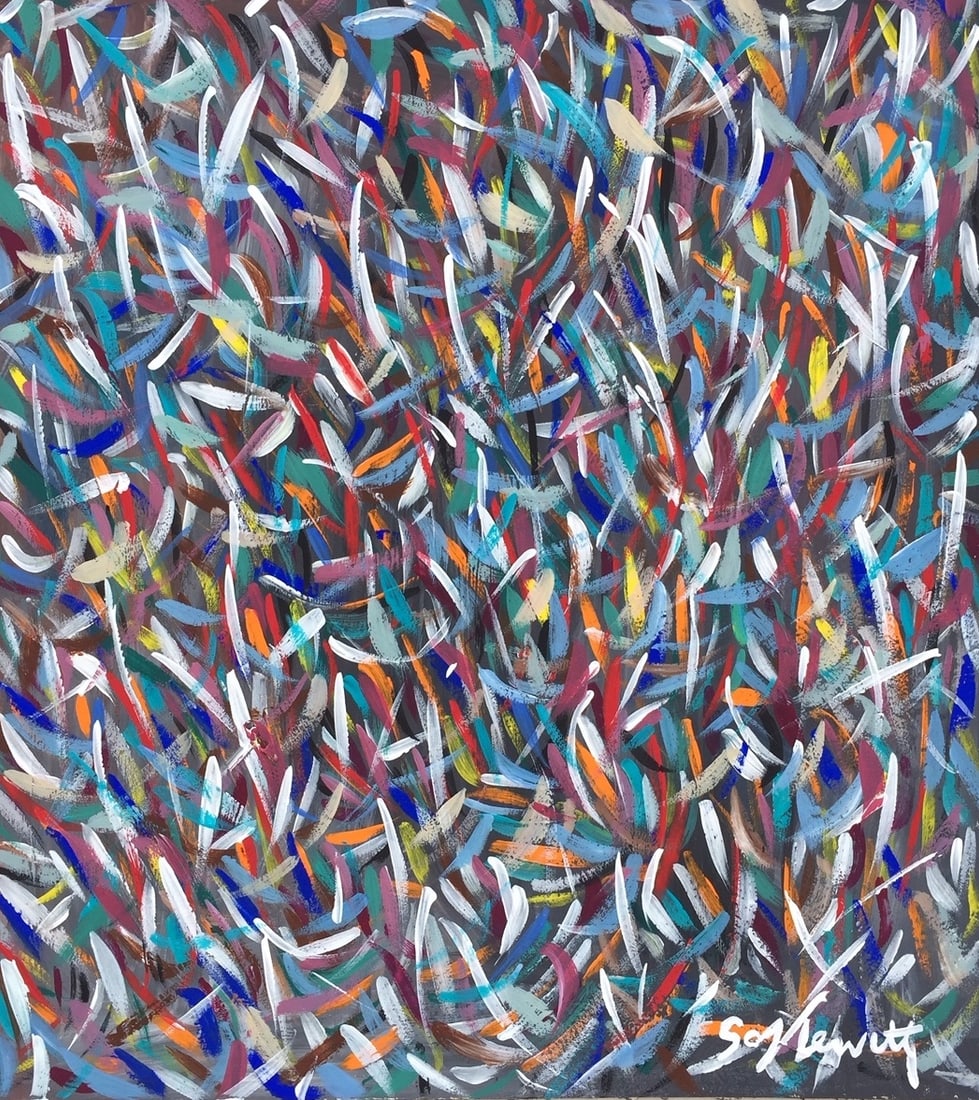 Oil on cardboard Sol Lewitt American Minimalist painting abstract: Oil on cardboard, painting. Signed lower right. From a private collection. 9 x 10,2 in. (23 x 26 cm). Sol Lewitt (1928-2007, American). It is being sold in the manner or style of the artist. Abstract